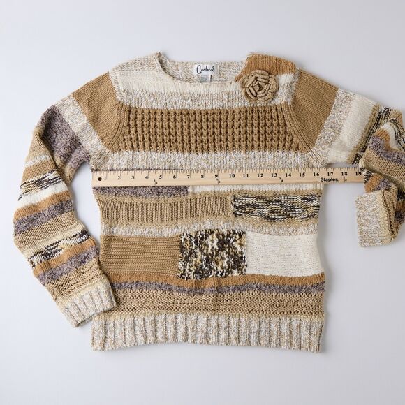 Vtg Carducci Womens Patchwork Sweater Medium Knit Crew Neck Cottagecore Boho Y2K - Picture 4 of 10